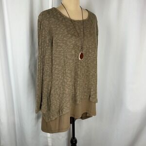 Suzanne Betro 1X Layered Knit Tunic Top Beige Boho Lagenlook Plus Size